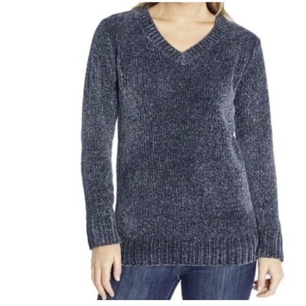 Orvis Ladies' Chenille Tunic V Neck Sweater Marled Navy New Large